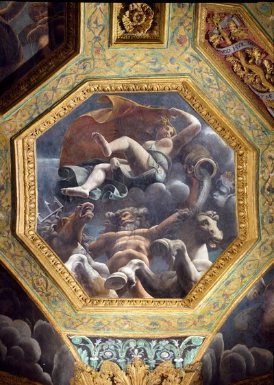 Neptune et une nymphe aquatique, caisson de plafond de la Sala di Amore e Psiche - Giulio Romano